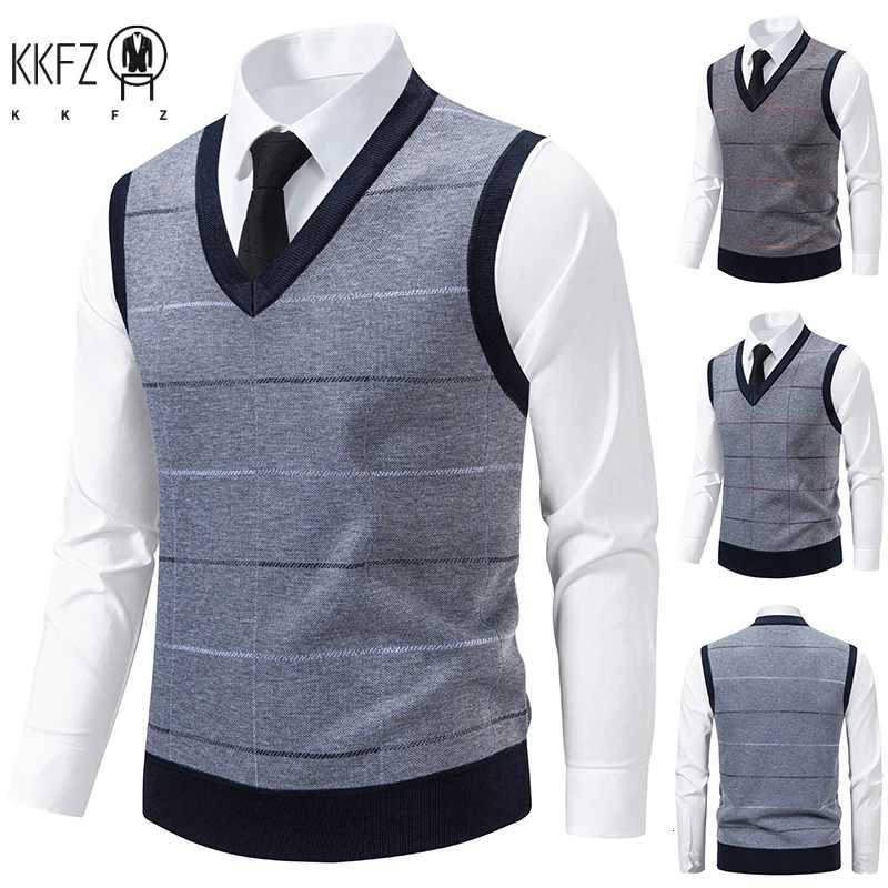 Men's Sweaters Men's V-Neck Knitted Sweater Grid Twisted Flower Casual Fashion Versatile Knit Top Autumn Winter D261009