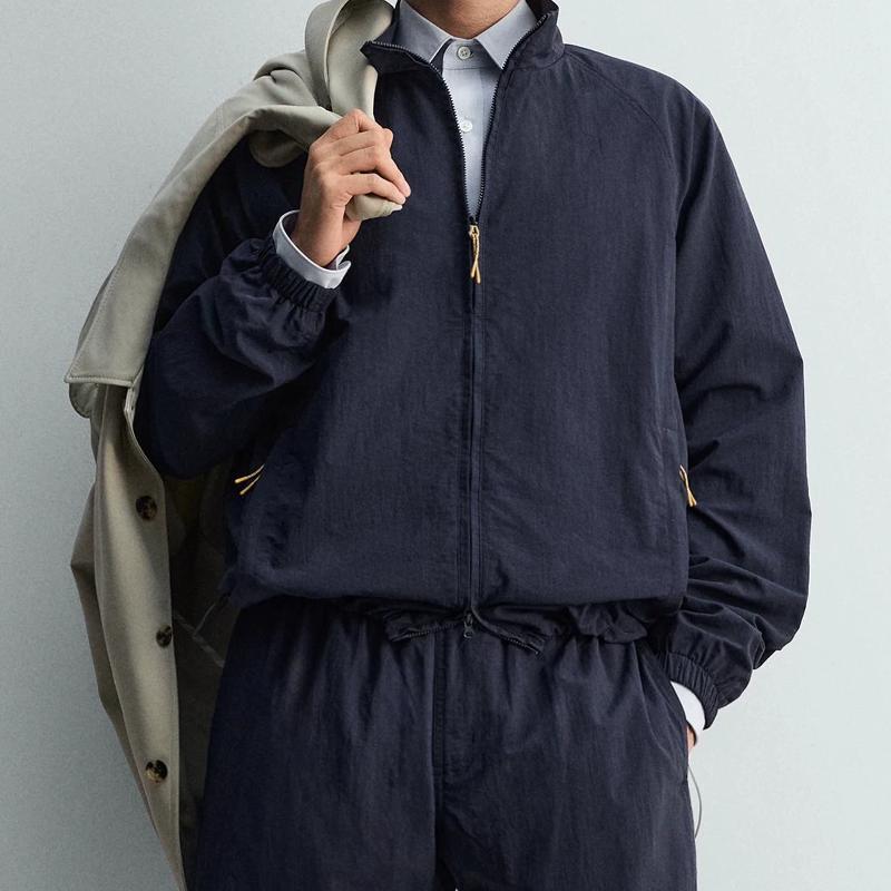 Manteau léger de styliste pour hommes, veste en tissu technique à col montant, fermeture éclair, coupe ample, décontractée, vêtements d'extérieur