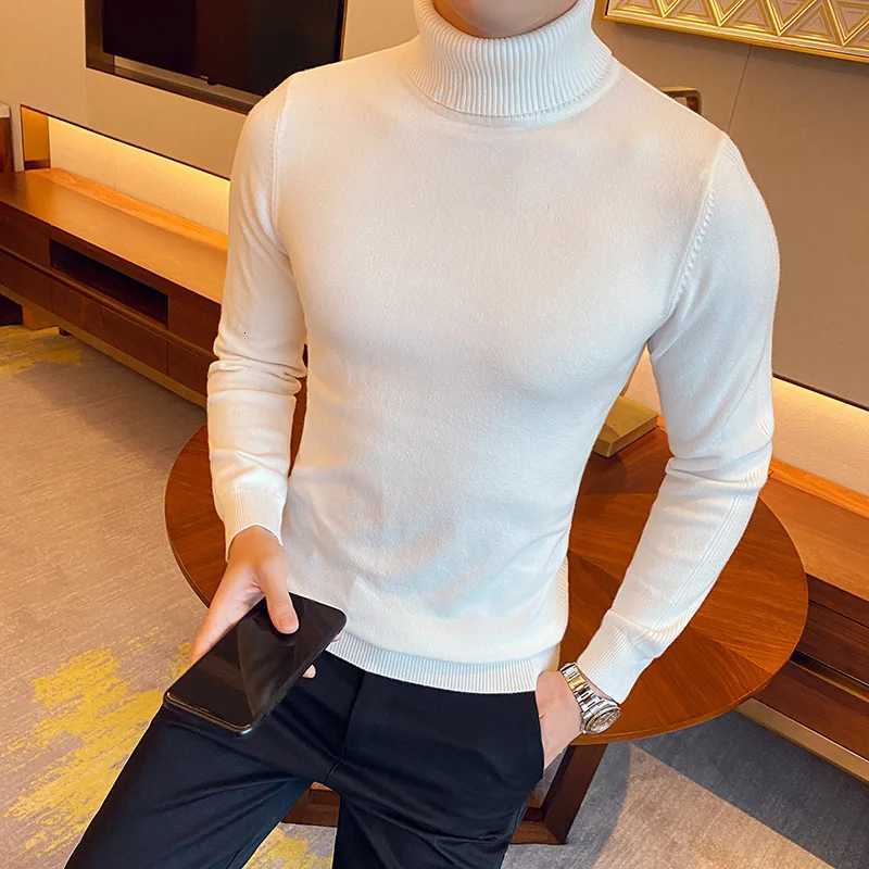 Men's Sweaters Turtleneck Sweater Men Clothing Autumn Winter Plain Color Long sl1 Mens Casual Sweaters Slim Fit All Match Pull Homme 3XL-M D261