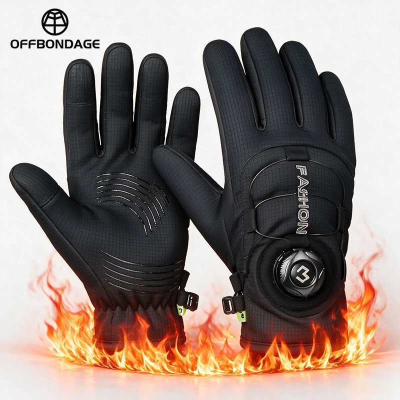Sports Gloves OFFBONDAGE Winter Cycling Gloves Thermal Warm Fleece Lined Waterproof Anti-Slip Motorcycle Gloves Adjustable Rotary Buckle MTB Q261008
