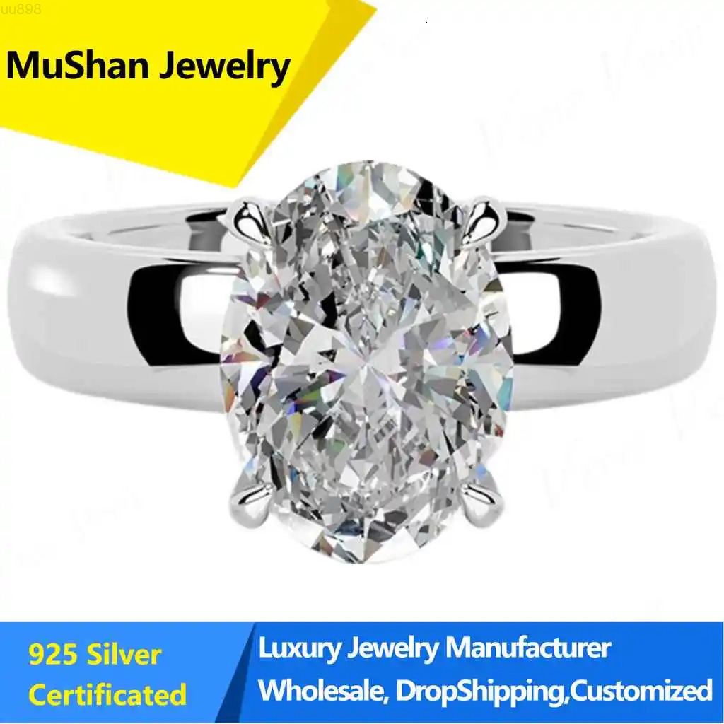 MuShan Jewelry Light Luxury Premium Wide Version 2 Carat Wedding Ring Fashion S925 Sterling Silver Plated 18k Gold Mozanite