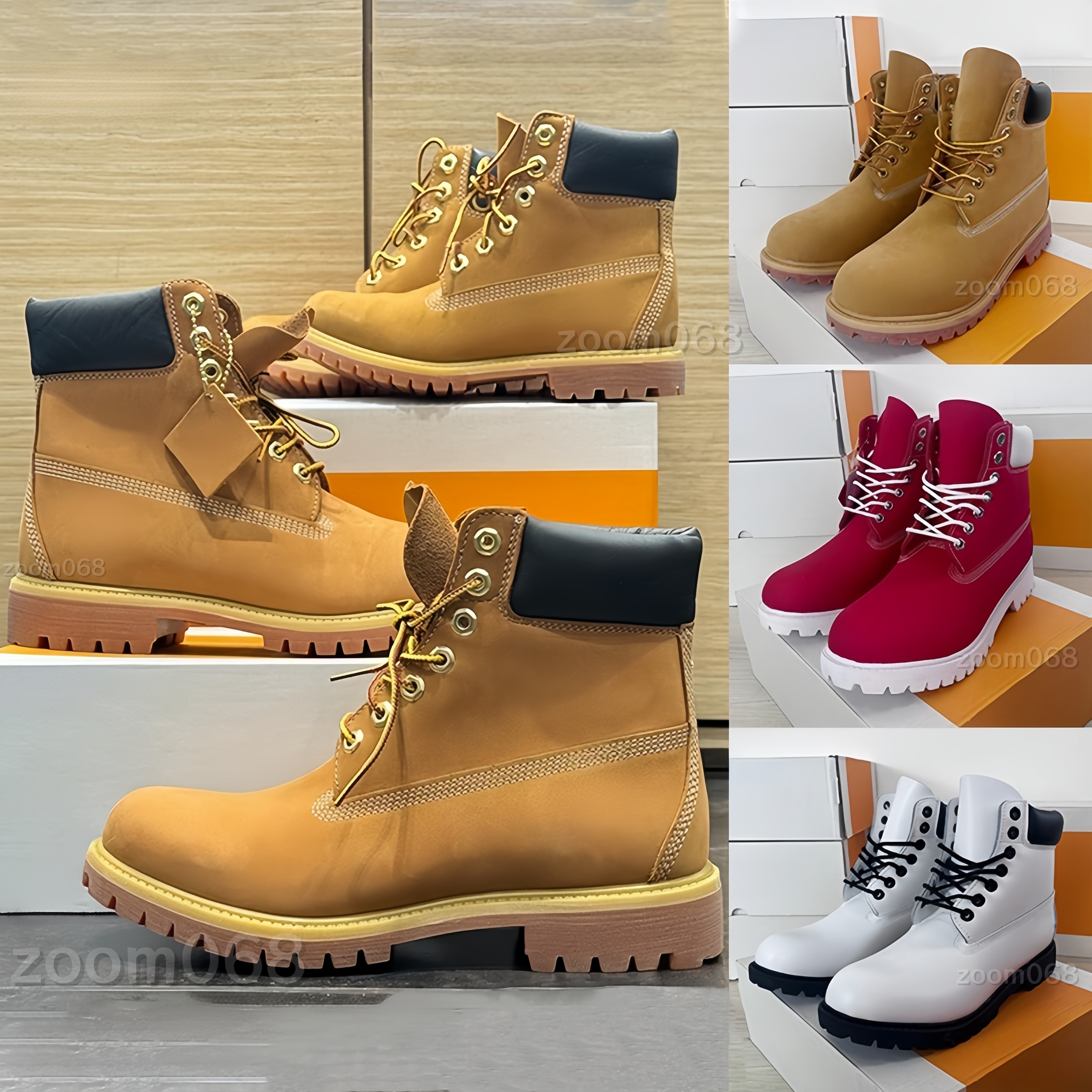 Designer 6 Inch Premium Waterproof Boots For Men Womens High Top Suede Leather Boot Wheat Black White Grey Green Pink Red Fashion Outdoor Cowboy Boo