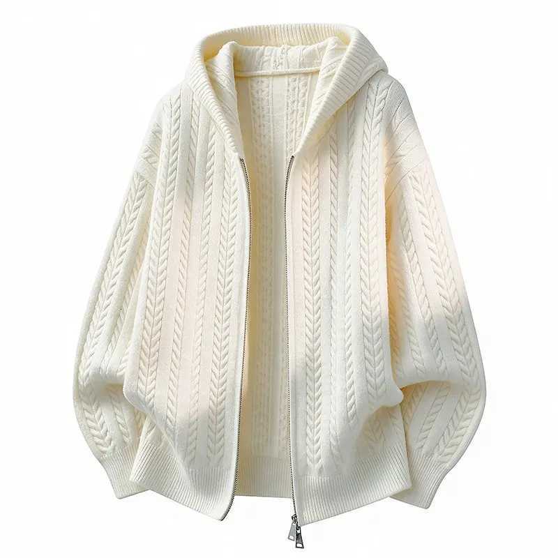 Men's Sweaters Autumn Winter Mens Hooded Knit Cardigan Loose Sweatercoat Solid Color Fashion Casual Knitted Cardigan Couple Sweater Outerwear D