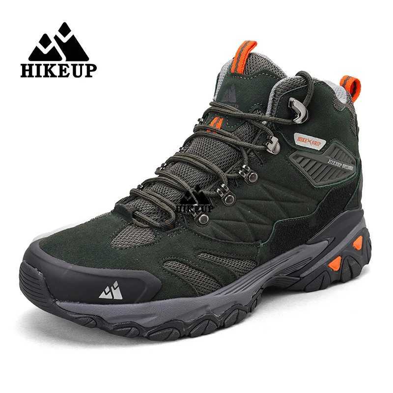 Outdoor Shoes Sandals HIKEUP New Mens Hiking Shoes Leather Outdoor Sneakers for Men Trekking Boots Male Camping Hunting Mens Tactical Ankle Boots Q2