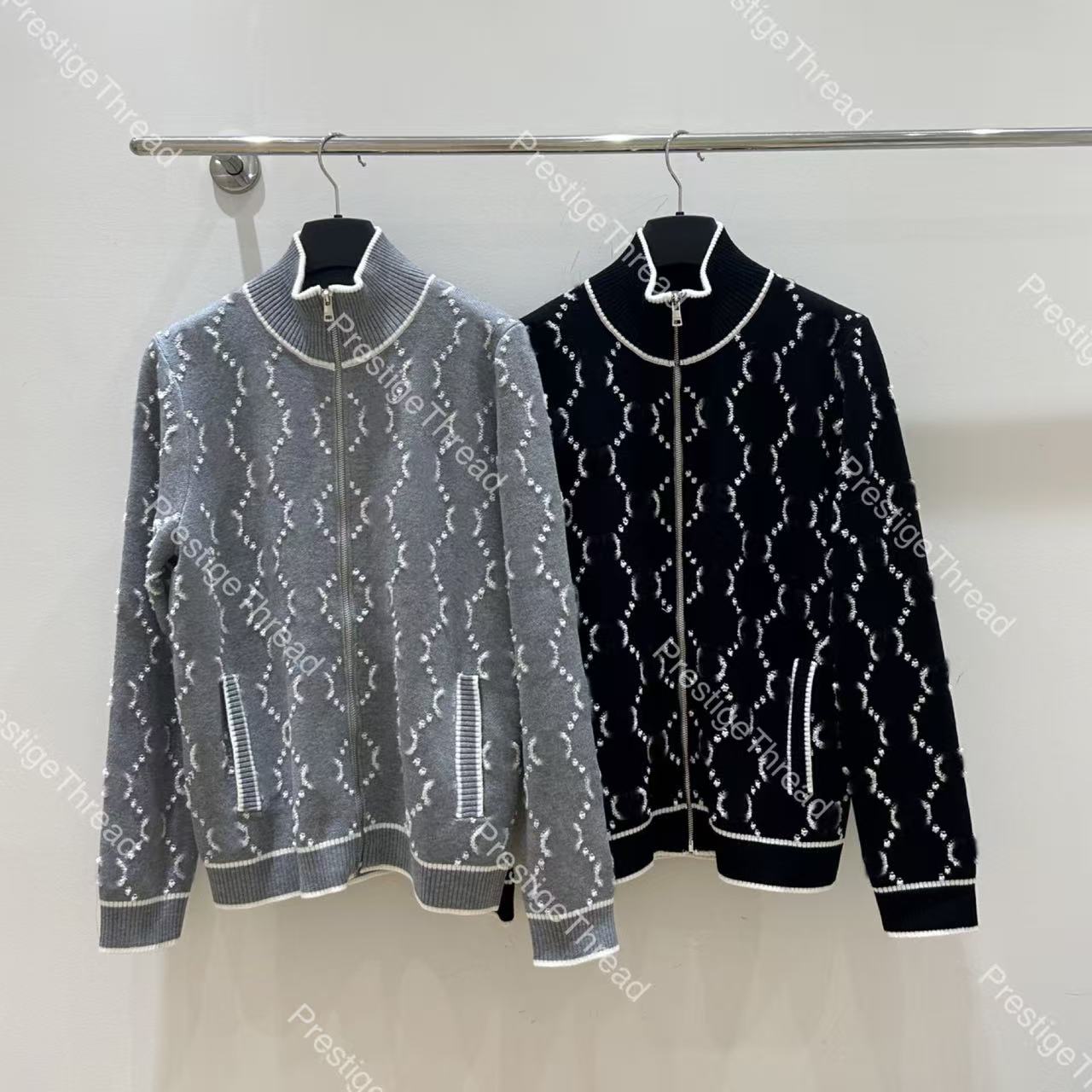 26 Early Autumn New High-Neck Jacquard Knit Cardigan Designer High-Quality Women's Sweaters with All-Over Letter Print Vintage Wool Coat