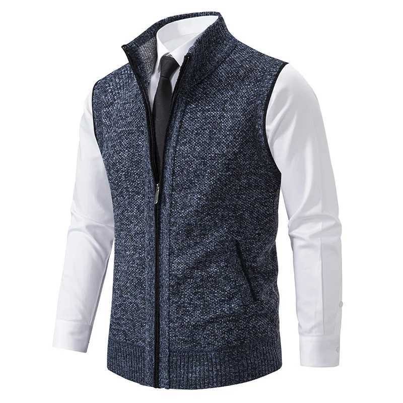 Men's Sweaters Men's Winter Autumn Sweater ve1 Knitted sl1less Cardigan Stand Collar Zipper Sweatercoat Warm Simple Style Male Knitwear D2