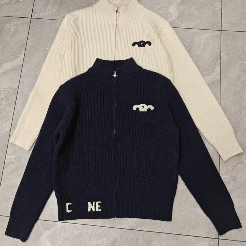Zipper lettre broderie stand-up tricoté cardigan designer luxe style paresseux manteau pull ample femmes côtelé tricot zip up cardigan