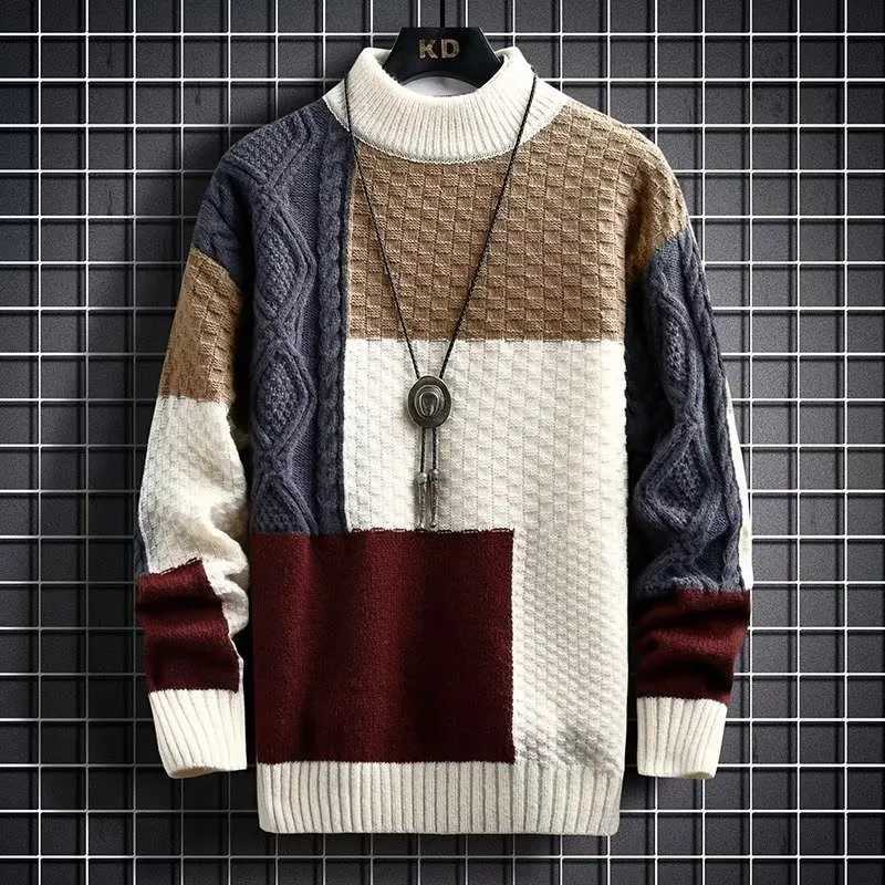 Men's Sweaters Trendy Spring Sweater Loose Thermal Thick Streetwear Men Winter Sweater korean fashion Retro Stripe Sweaters Men's Loose Pu