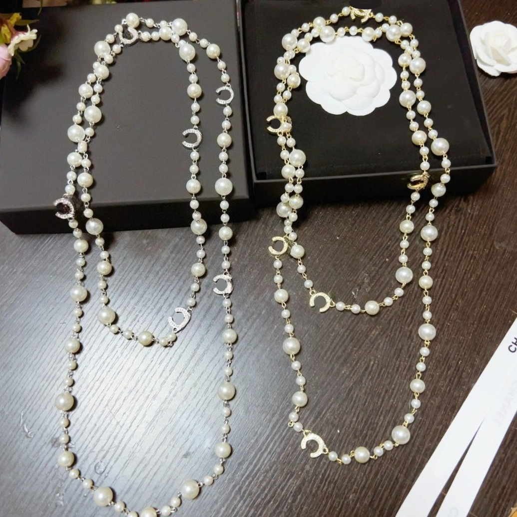 18K Plaqué Or Marque De Luxe Designer Pendentifs Colliers Lettre Ras Du Cou Cristal Collier De Perles Chaîne Bijoux Accessoires Perle WeddingGift