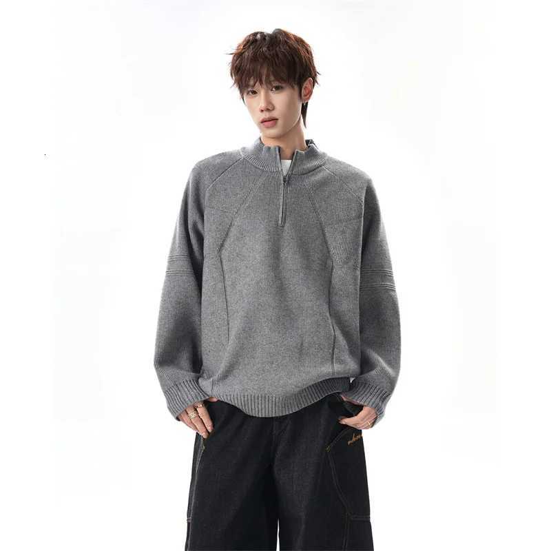 Men's Sweaters 2026 Autumn Men's Solid Half-Zip Stand Collar Knitted Pullovers Retro Casual Fashion Sweaters Oversize Basic Long sl1 Jumpe