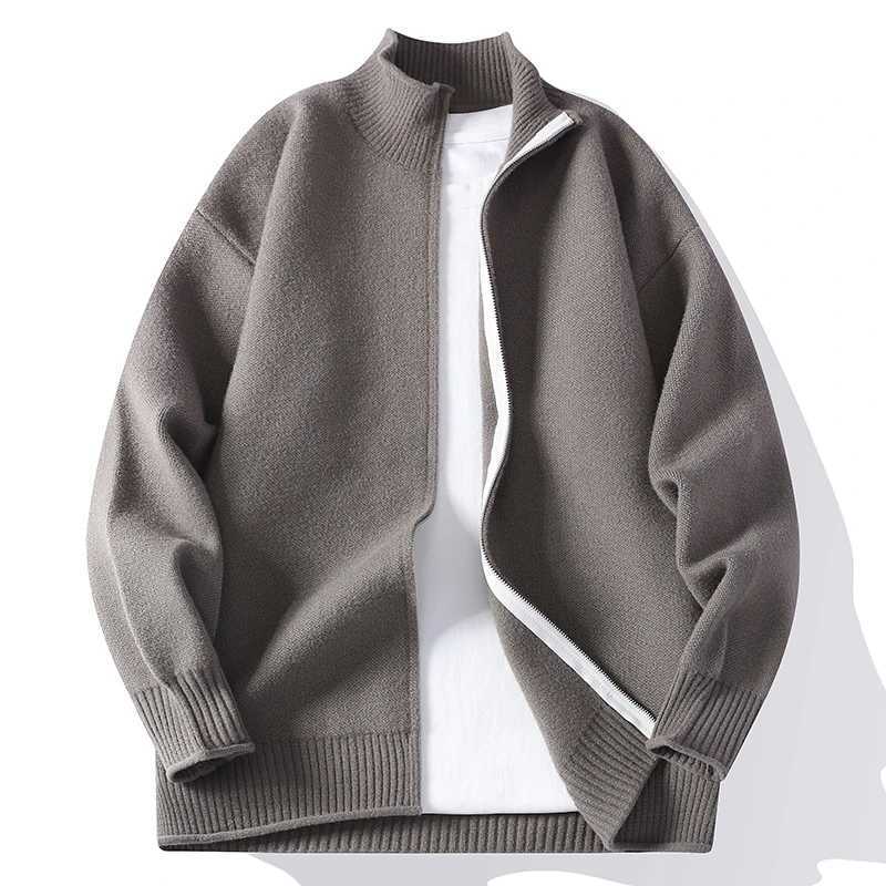 Men's Sweaters Spring Autumn Stand Collar Zipper Knitted Cardigan Men Fashion Sweater Jackets Solid Color Streetwear Casual Knit Sweatercoat D2