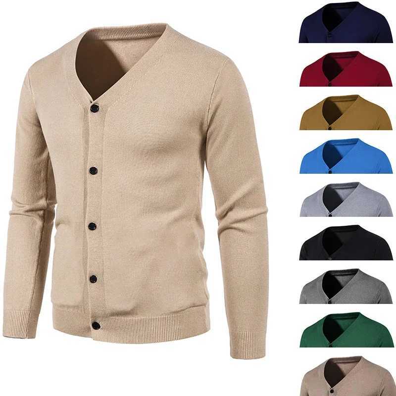 Men's Sweaters 2024 Autumn Men's Knitted Cardigan Thin V-neck Elastic Slim Fit Button Up Sweater Solid Color Casual Versatile Coat 5XL-M D