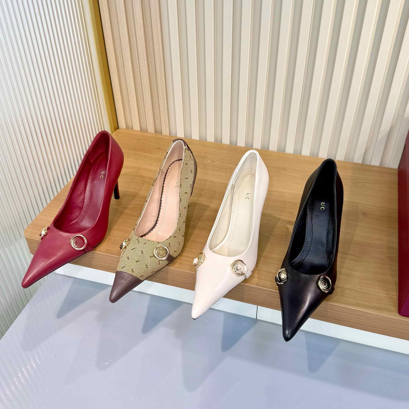 1 1 woman Jacquard Party Dress Shoes Stiletto Pumps low Women sandal luxury Designer heels Fashion Wedding Metal Buckle Vintage slippers Pointed Toe