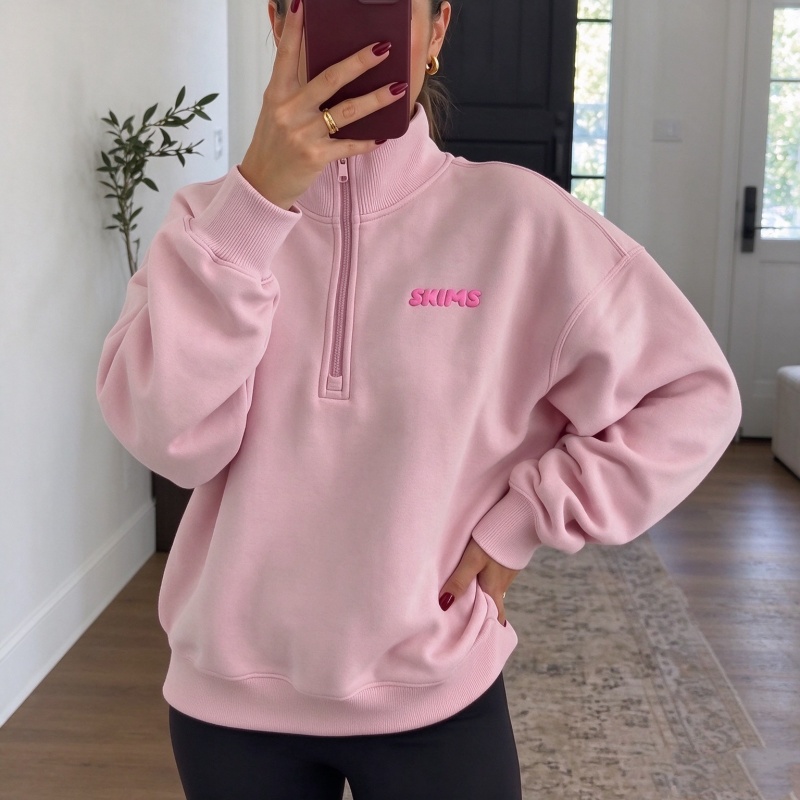 Skims logo zip up Hoodie mock neck sweater Sweater Knit Jacket Sweatpants pullover skimsset women COTTON FLEECE quarter zip embossed logo jogger str