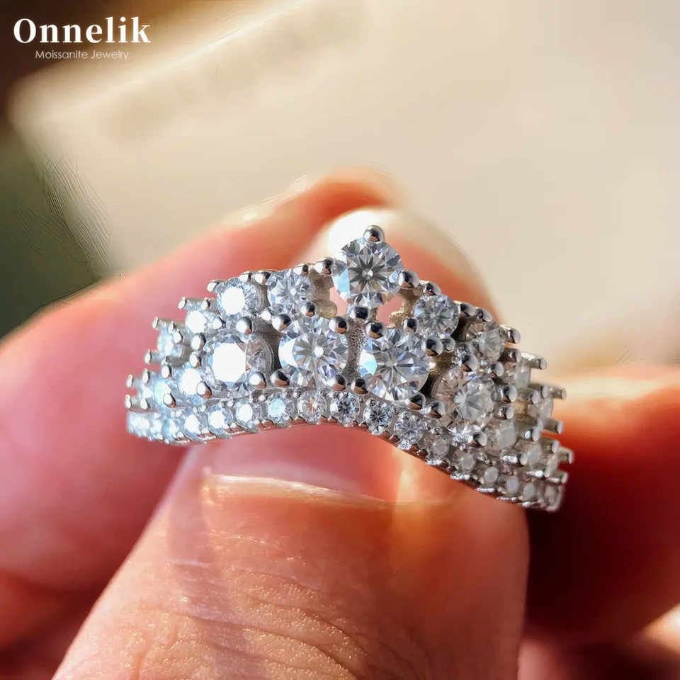 Onnelik Full D-VVS1 Moissanite Crown Ring S925 Sterling Silver 18K Gold Plated Wedding Engagemen Fine Jewelry Gift for Women
