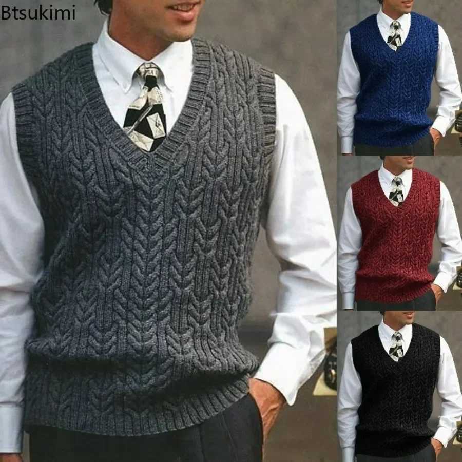 Men's Sweaters 2026 Men's Autumn Winter Warm Casual Knitted Sweater ve1 sl1less V Neck fl1 Western Sweaters for Men Sueter Para Hombre D26