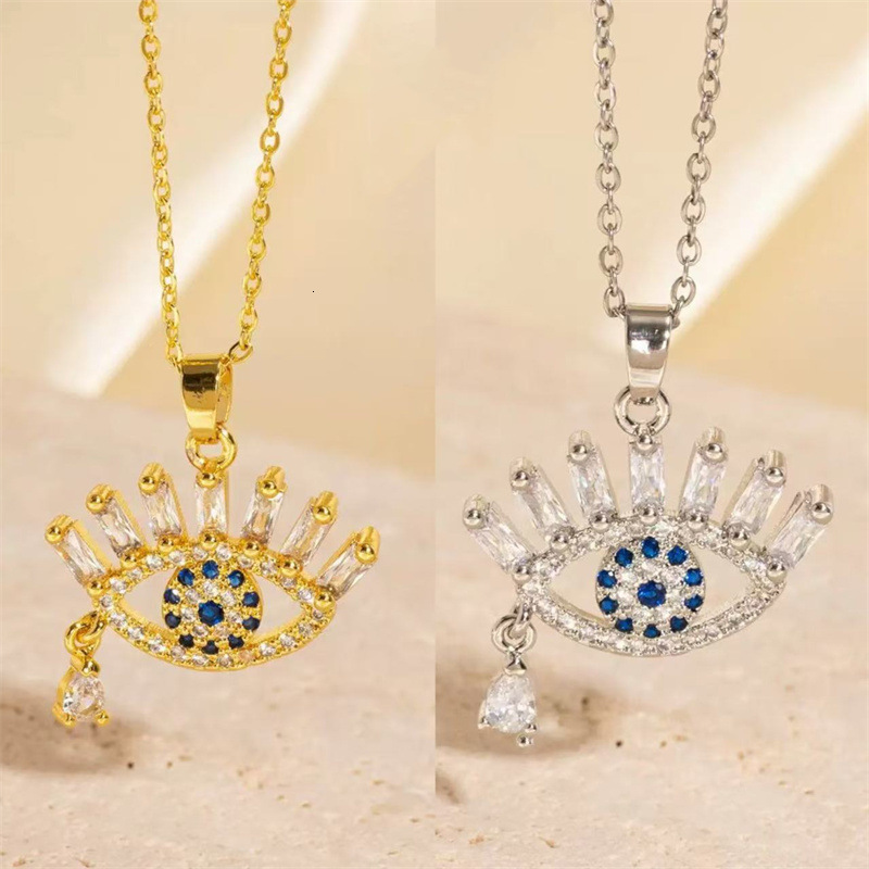 European And American Cross-border Necklace Jewelry Titanium Steel Clavicle Chain Colorful Zircon Eye Pendant
