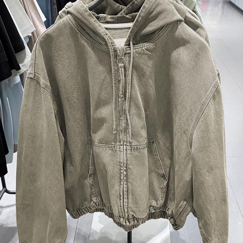 Designer Coat Men's Washed Denim Hooded Jacket Loose Fit Zip Up Long Sleeve Casual Streetwear Spring Autumn Winter Outerwear