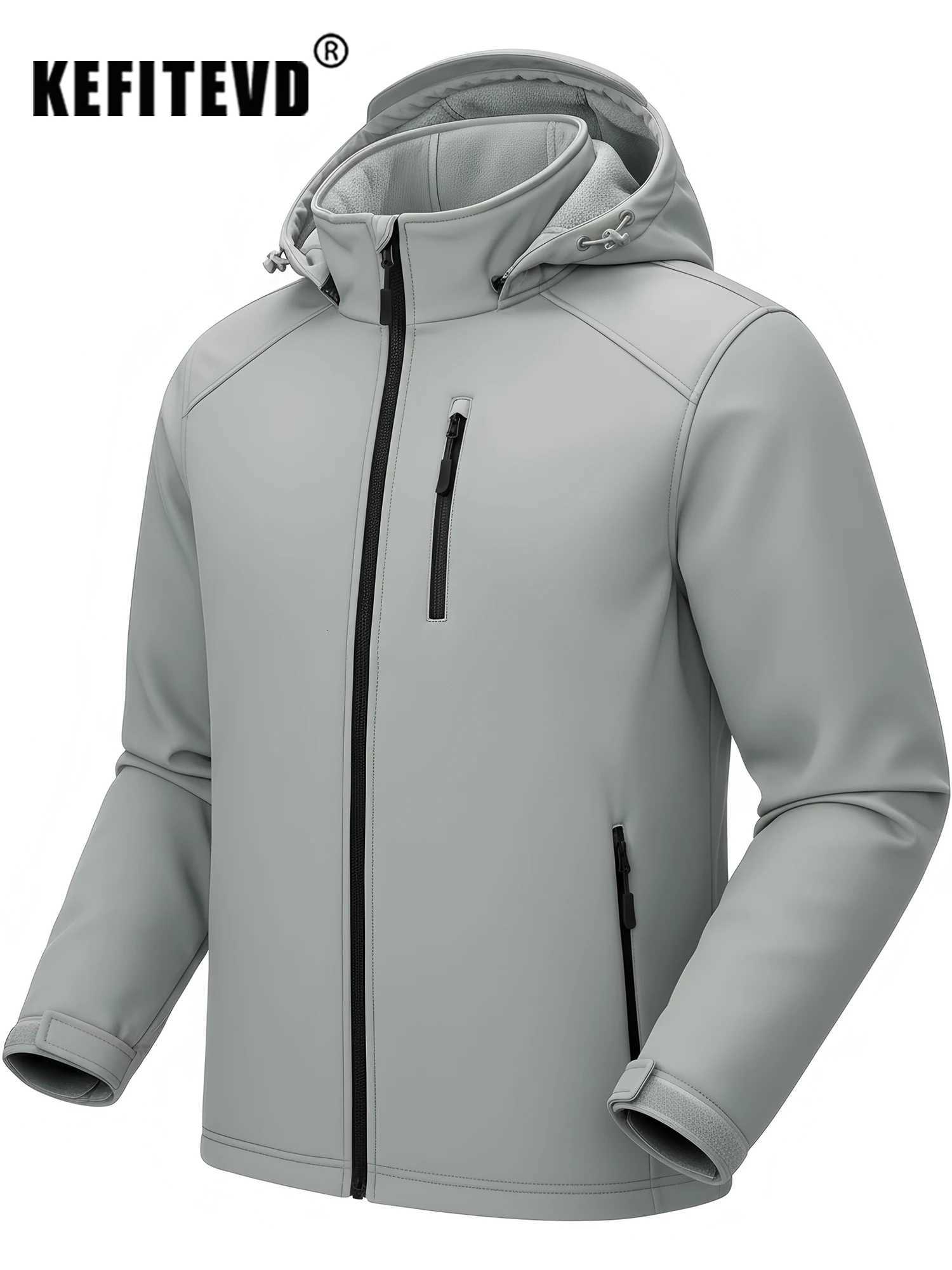 Outdoor Jackets Hoodies KEFITEVD Mens Winter Lightweight Waterproof Fleece Lined Windbreaker Rain Jacket Hooded Softshell Jacket Outdoor Hiking Coat