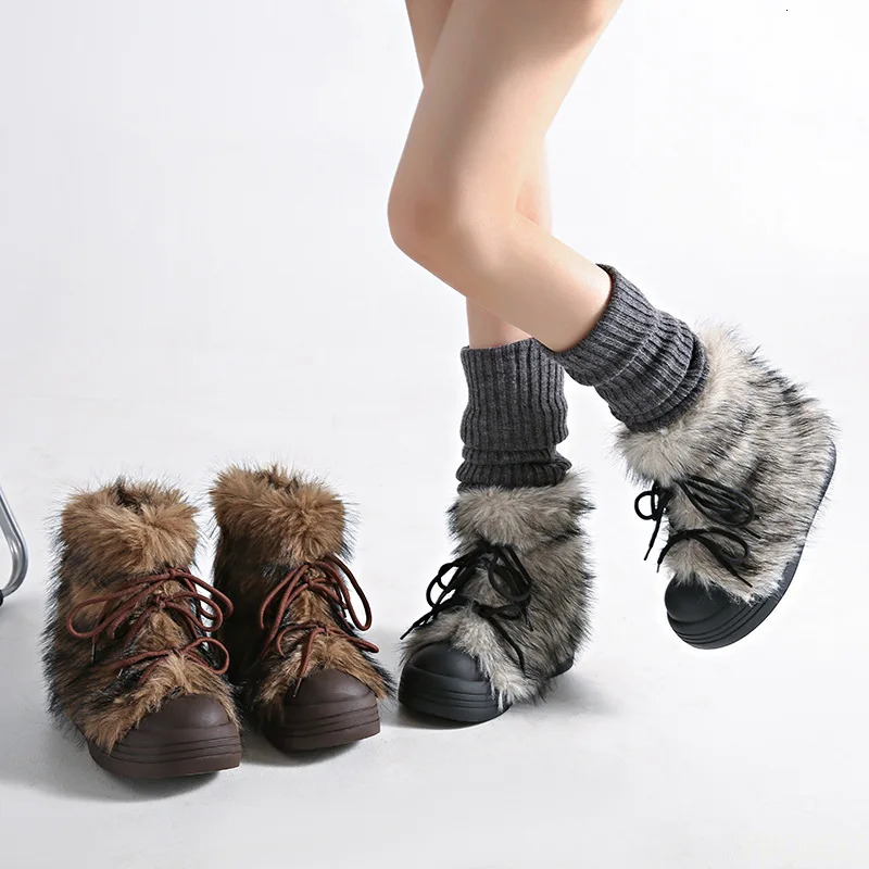 Autumn and Winter Fashion Trend Retro Big Toe Boots for Women Warm Cold Resistant Thick Soled High Rise Snow 260917