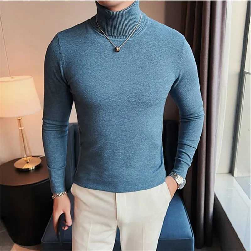 Men's Sweaters Autumn Winter Fashion Turtleneck Sweaters Men Solid Slim Fit Knitted Pullovers Mens Warm Casual Knit Turtleneck Pullover Sweater