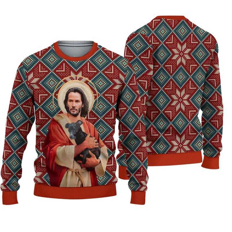 Men's Sweaters Halloween Christmas Santa Claus Graffiti Vintage Retro Winter Ugly Sweater Spoof 3D Print Harajuku Pullover Casual Funny Sweater