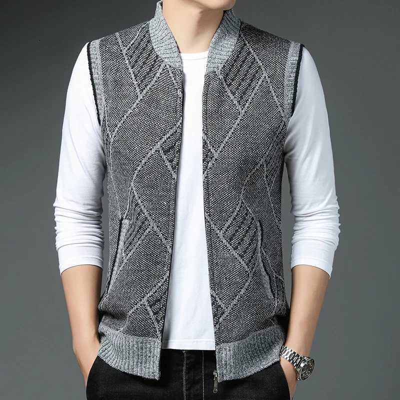 Men's Sweaters New Autumn Winter Sweater ve1 Men Thick sl1less Cardigan Mens Knitted Waistcoat Fashion Stand Collar Knit Cardigan ve1s Men D261