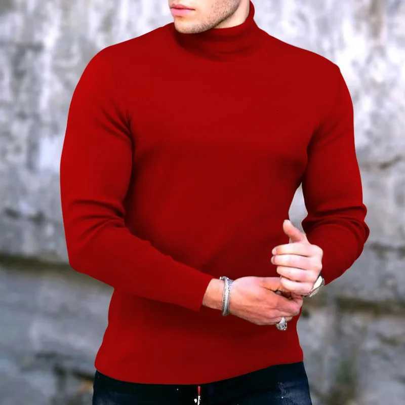 Men's Sweaters Fashion Men's Casual Slim Fit Basic Turtleneck High Collar Pullover Male Autumn Spring Thin Tops Basic Bottoming Plain T-sh