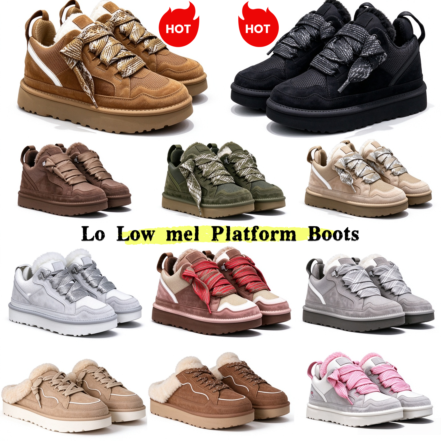 Designer Platform Boots Sneakers Lo Low Mel Trainers Casual Boots Highmel Sand Shoes Womens Wedge Mule Winter Baskets Sand Wool Sheepskin Warm Runne