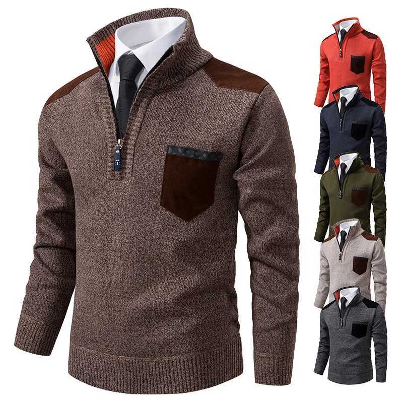 Men's Sweaters Pullover Men Sweater Cashmere Thick Shirts Korean Half Zipper Cold Blouse Stand Collar Autumn Winter Outerwear Cloth D261009