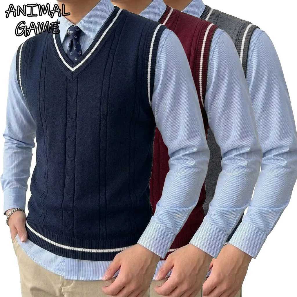 Men's Sweaters Autumn Men's V-neck Sweater ve1 Casual Lightweight Streetwear Breathable Patchwork Knitted Pullover Business Knitwear for M