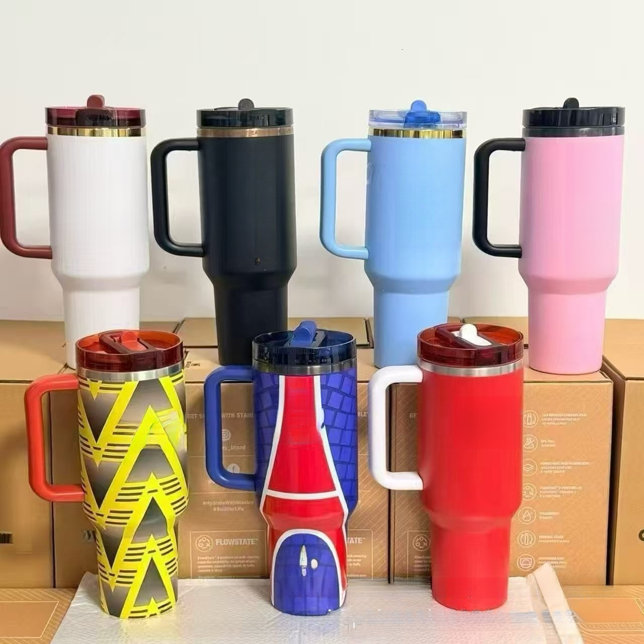 40oz Stainless Steel Vacuum Insulated Tumbler With Handle And Straw Large Capacity Cold Keeping Travel Water Mug Portable Leakproof For Car Outdoor