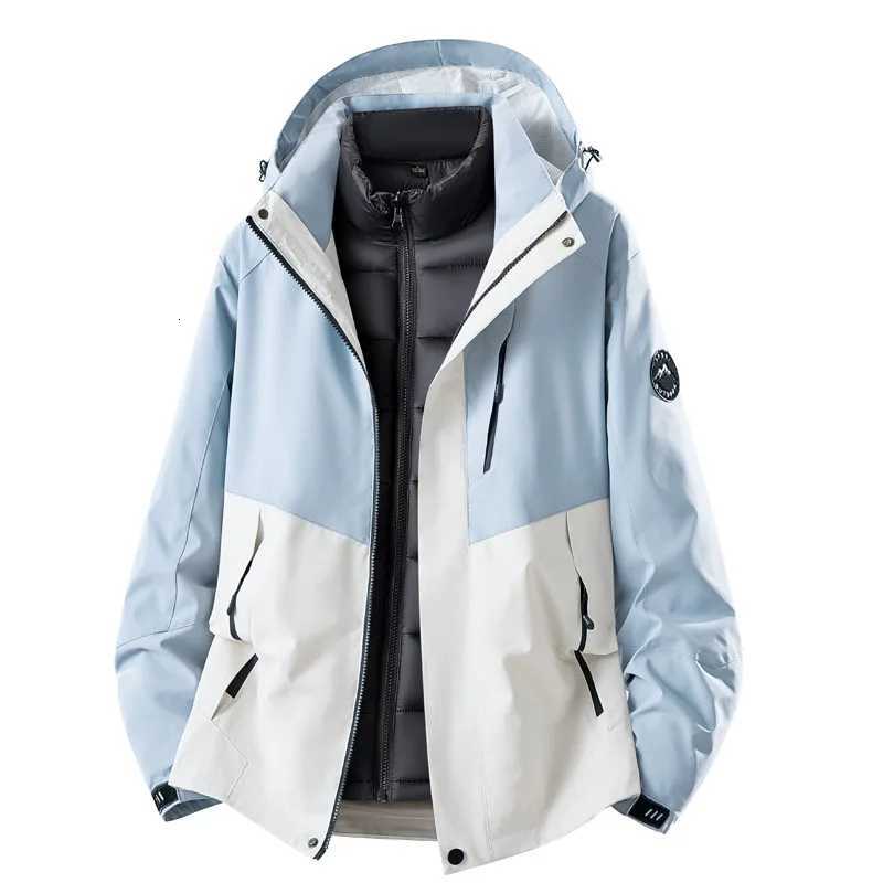 Outdoor Jackets Hoodies Unisex 3in1 Hooded Jacket Detachable Padded Inner Coat Color Block Waterproof Windproof Zipper Outerwear Men Women Hiking Ca