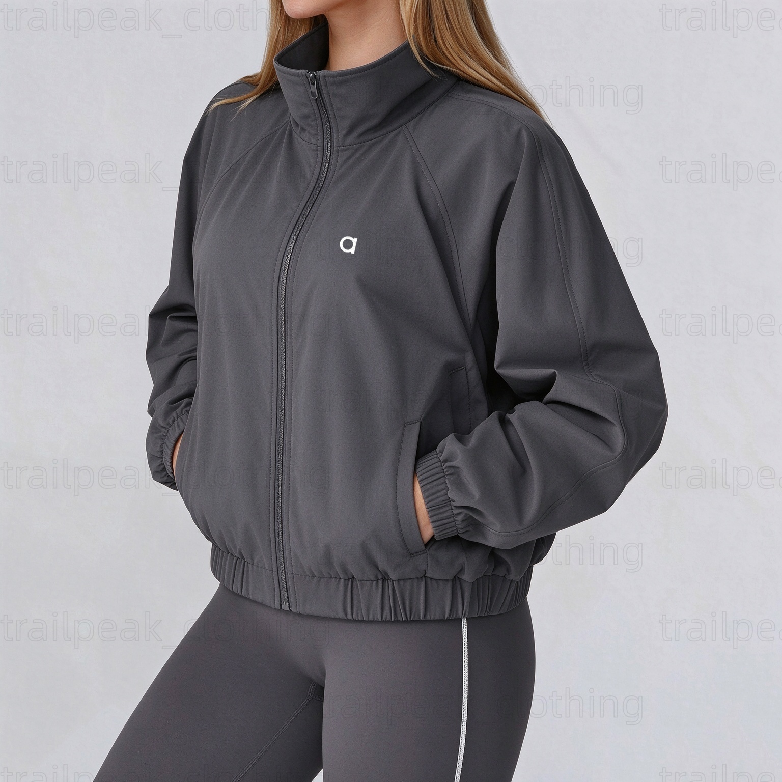 Aloismlyitys Womens Quick drying stand up collar sports jacket women's zipper windproofoutdoor running fitness long sleeved yoga suit