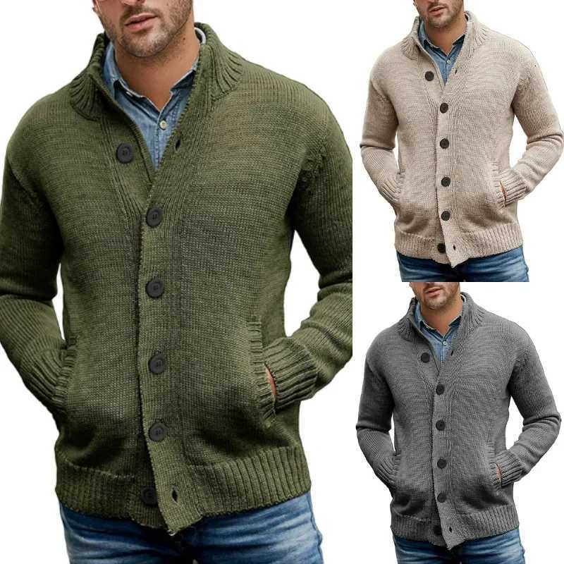 Men's Sweaters 2024 European and American Men's Sweater Cardigan Solid Color Single-breasted Slim-fit High-neck Knitted Autumn and Winter