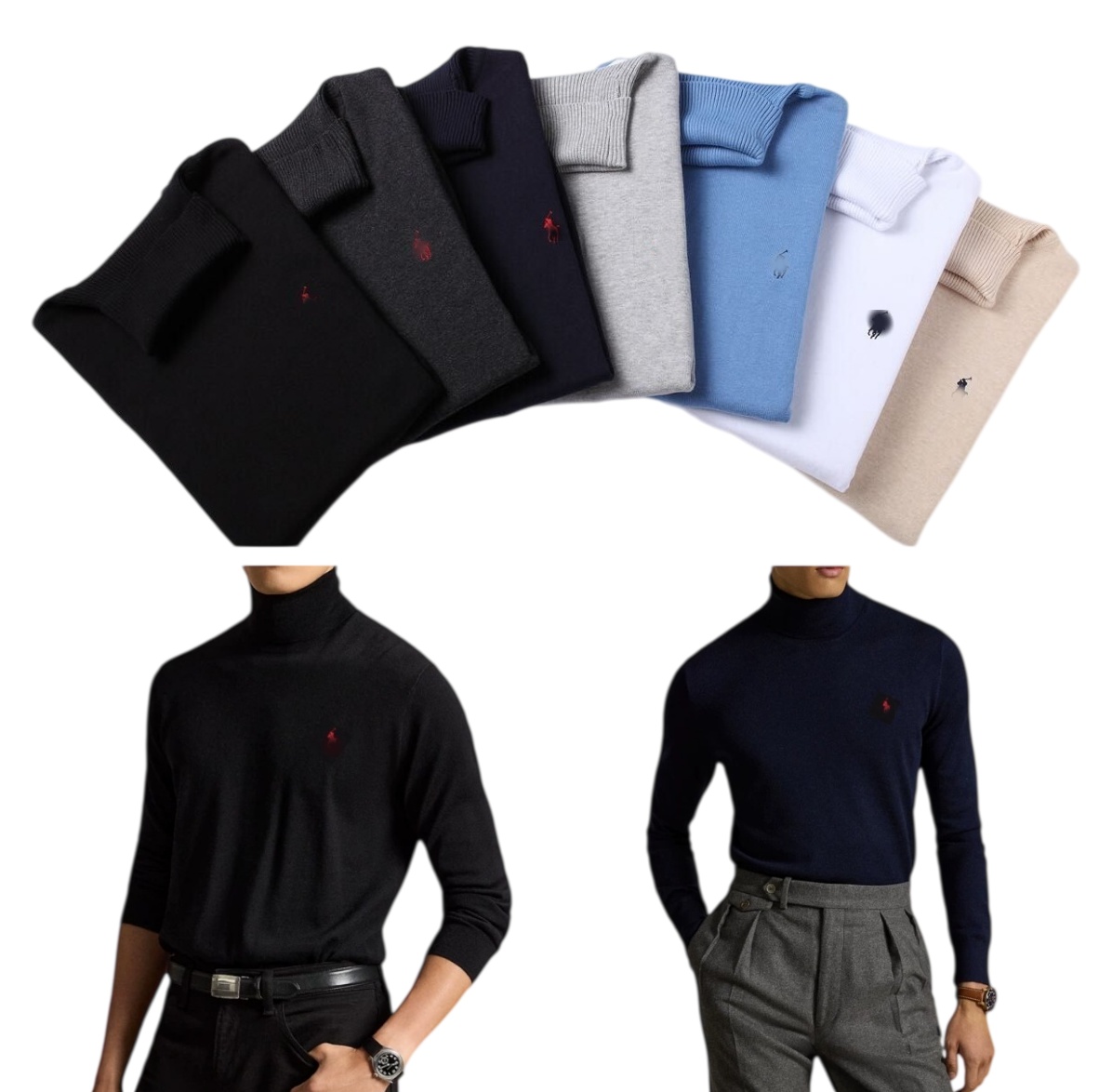 US Brand Designer RL Pony Embroidery Logo Man Winter Jumper Pullovers Turtle Neck Sweaters Cotton Knitted Wear Boys Men Loose Casual Formal Tops Hig