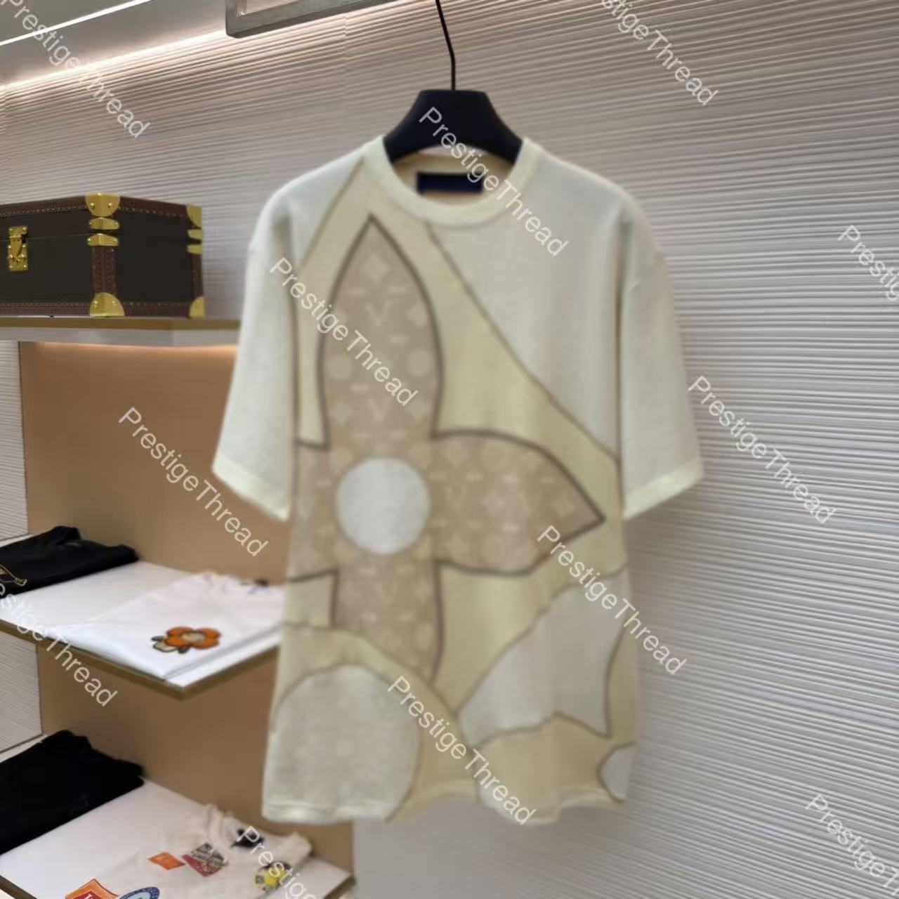 26ss Letter Floral Jacquard Patchwork Knit Short Sleeve Designer Men's T-Shirt Clover Pure Cotton Unisex