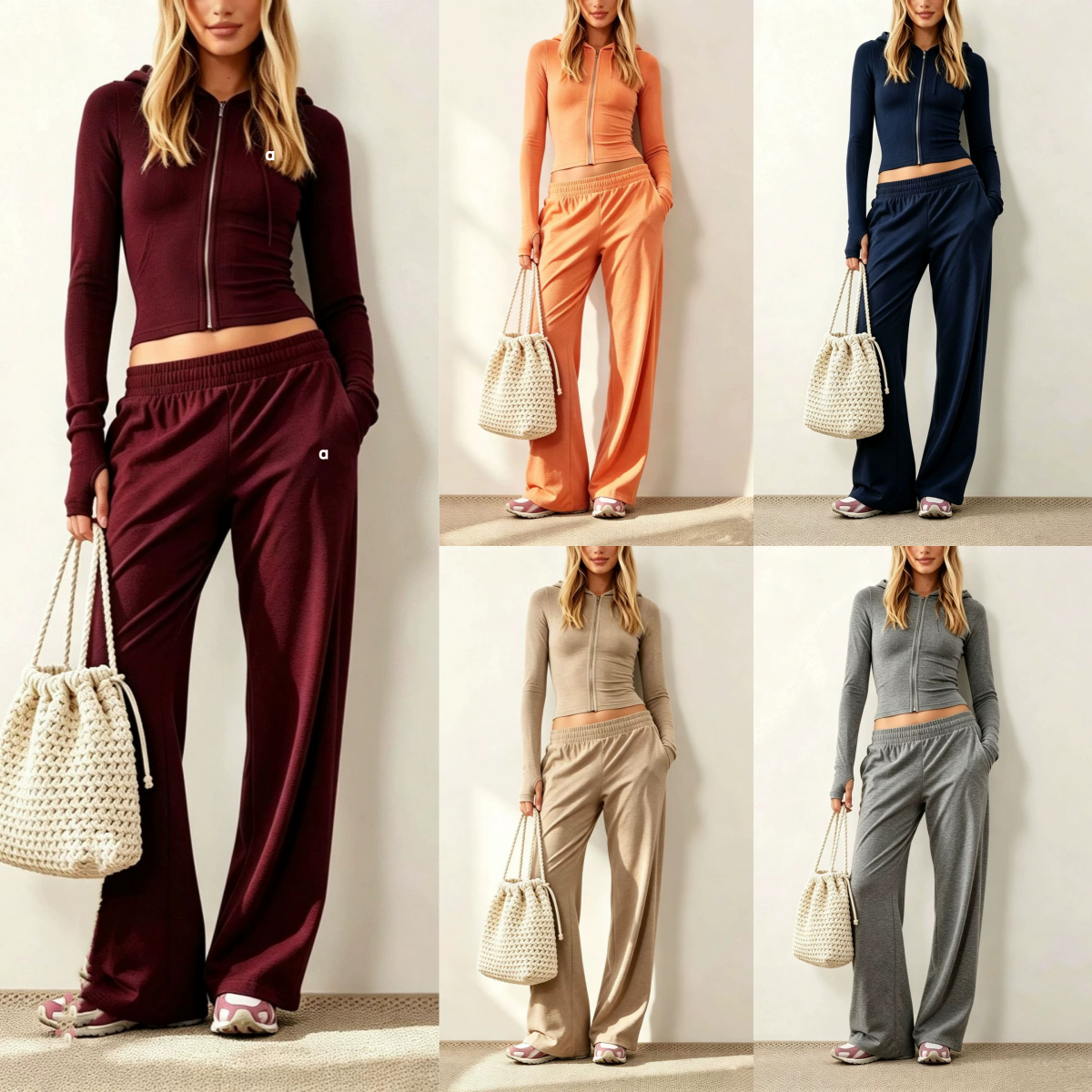 A3065 femmes nouveauté à la mode décontracté sweat à capuche veste et couleur unie pantalon ajusté ensemble Style minimaliste