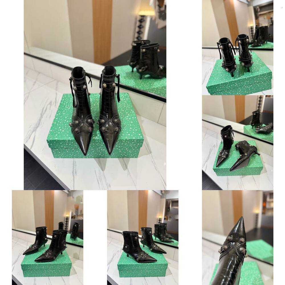 kitten heel designer woman boot studded point toe silver black white red pink green luxury comfortable zipper spike crystal ankle metallic y2k stree