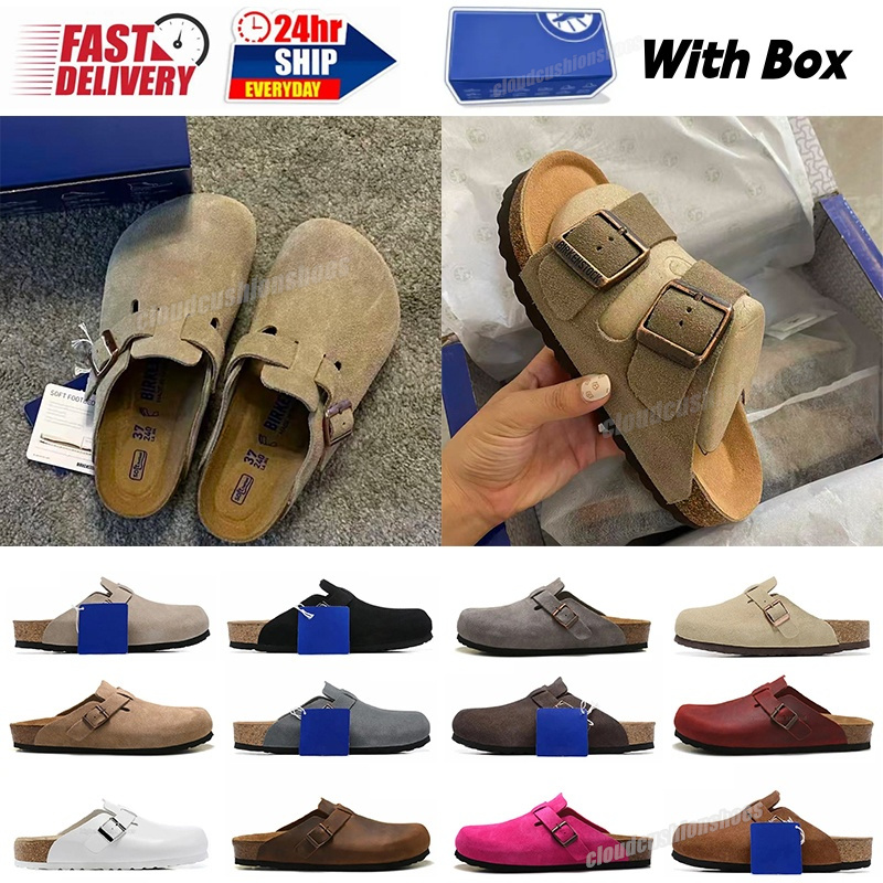 Brikenstock Designer Boston clogs Slippers Sandals Soft Suede Cork Flat High Quality Fashion Summer Winter Genuine Leather Slide Beach Women Men 35-