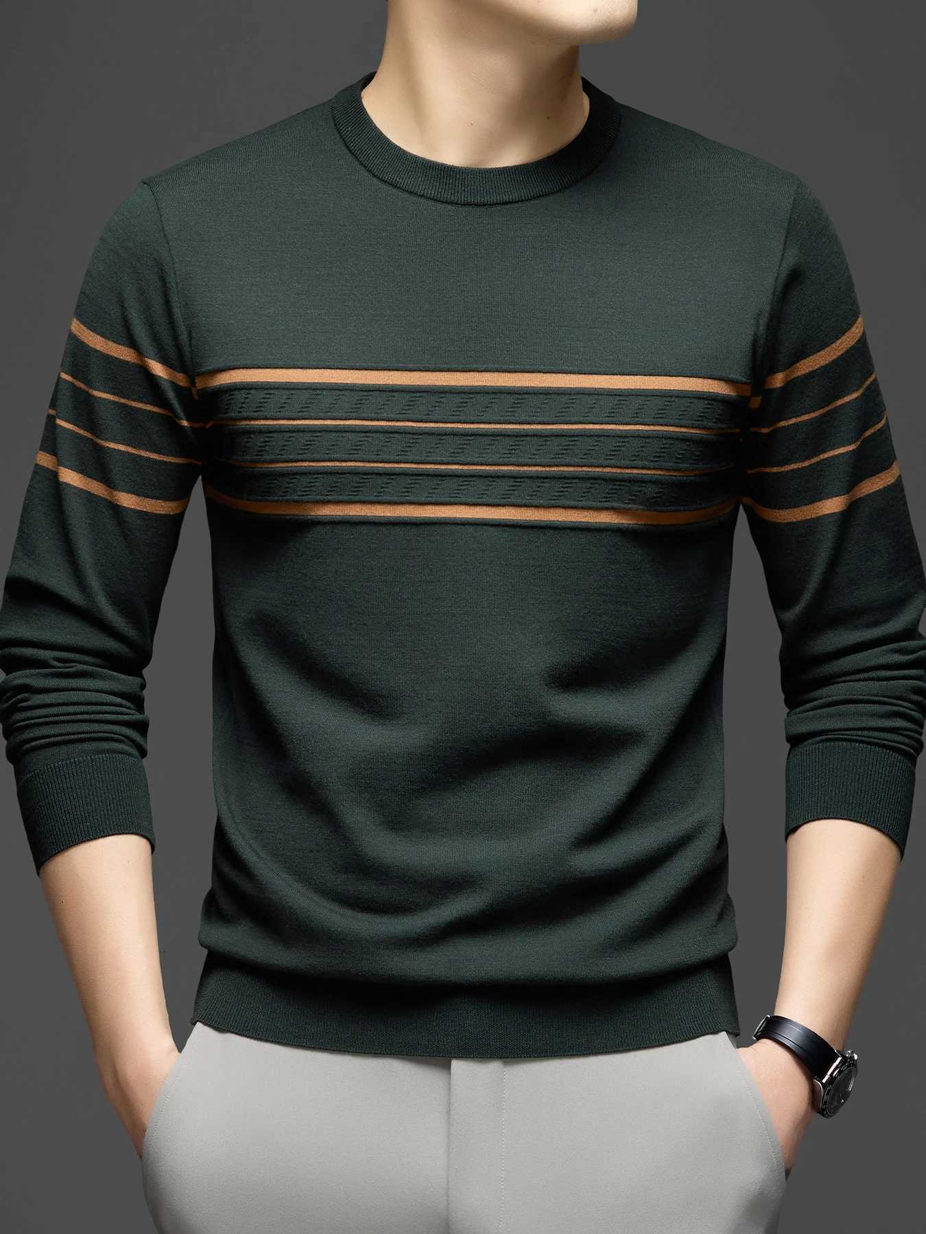 Men's Sweaters Men Spring Autumn Long sl1 Striped Knit Sweater Soft Comfortable Crew Neck Casual Pullover Jumper Daily Wear D261009