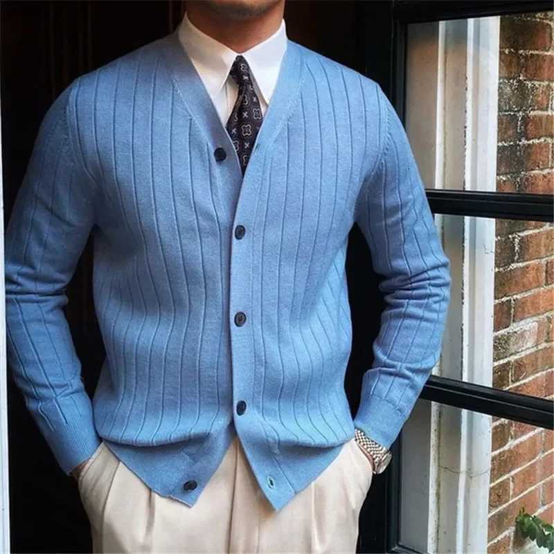 Men's Sweaters Autumn Winter Men's Business Cardigan Solid V Neck Knit Sweaters Casual Button Sweatercoat Male Slim Fit Knitted Sweater To