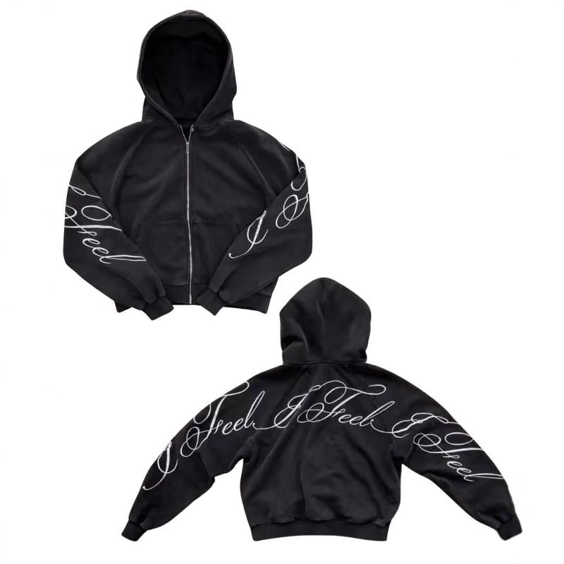 Designer Graphic Oversized Winter Y2K Letter Print Zip Up Hoodie Women Loose Fit Streetwear Casual Long Sleeve Hooded Sweatshirt Black S-XL