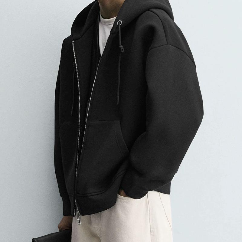 Sweat-shirt à capuche pour hommes, coupe ample, fermeture éclair, couleur unie, décontracté, espace, coton, poche kangourou, automne hiver