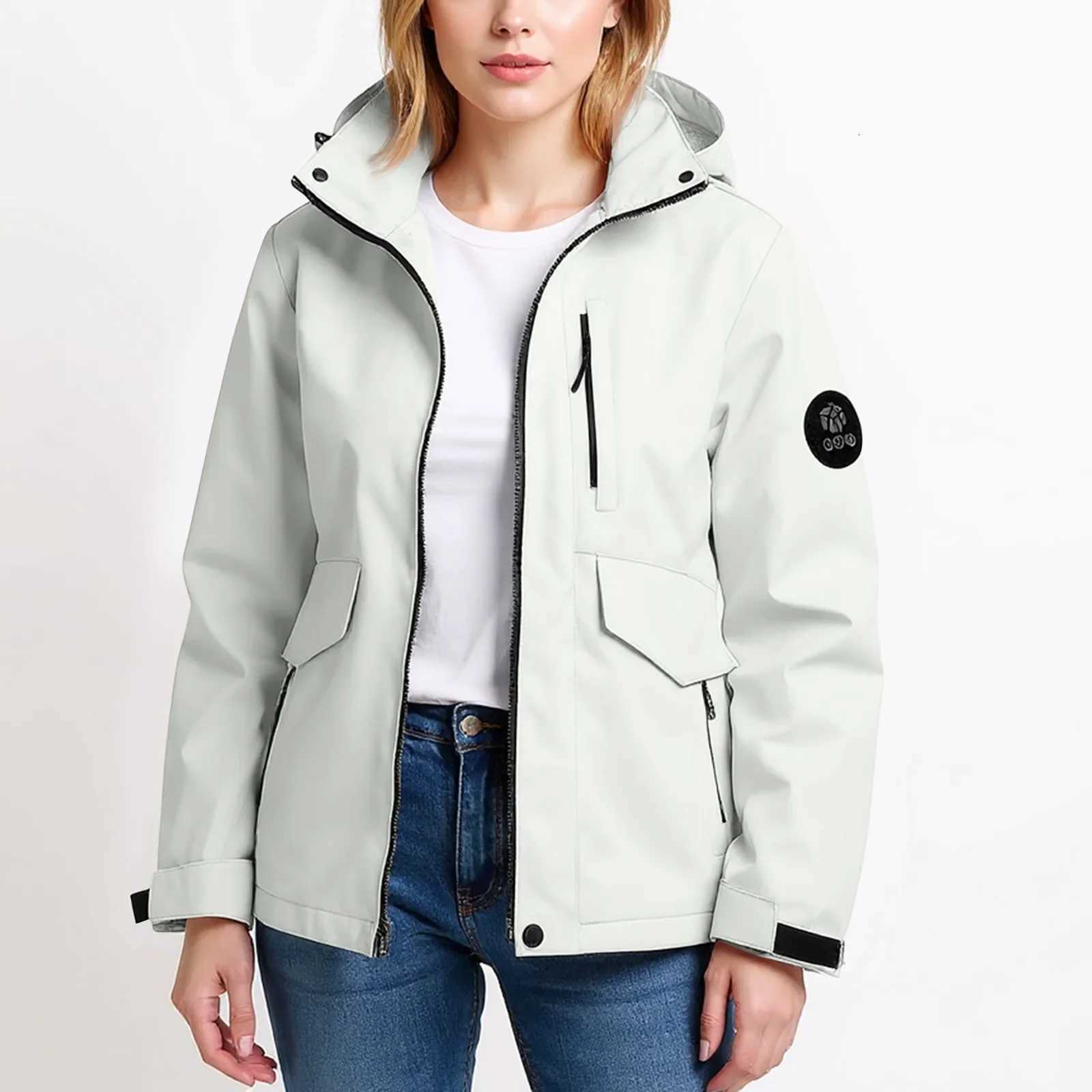 Outdoor Jackets Hoodies Autumn Women's Lightweight Hiking Jackets Solid Color Loose Hooded Windbreaker Coat Outdoor Windproof Waterproof Rain J