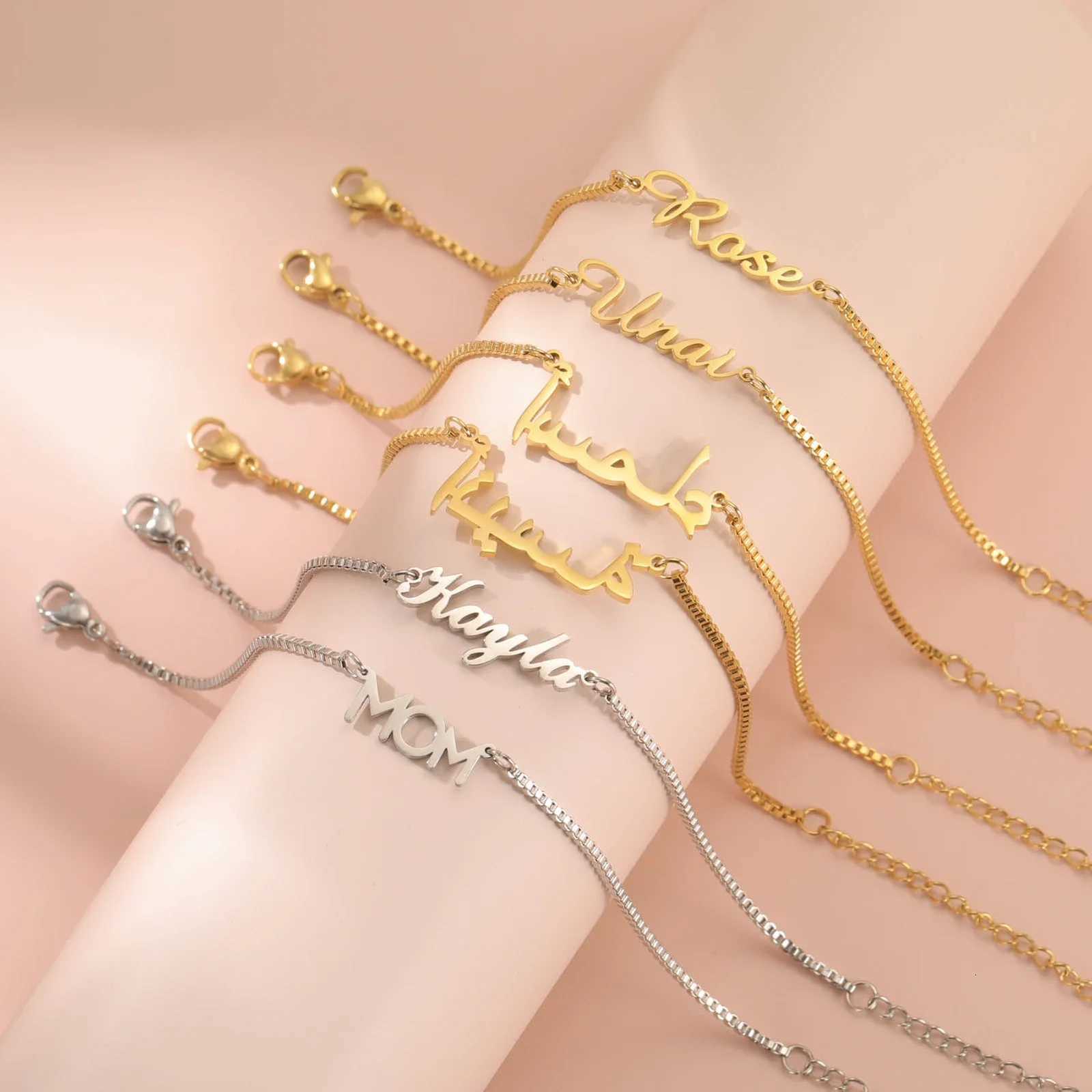 Beaded Women Personalized Name Bracelet Stainless Steel Box Chain Letter Customized Charm Bracelets Unique Custom Jewelry Gift X261008
