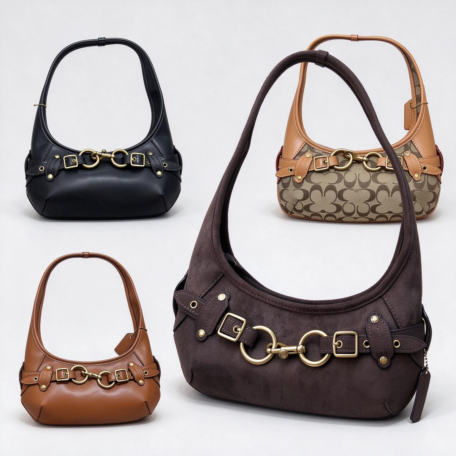Sac à bandoulière Hobo pour femme Sacs Ergo Sac sous les bras en cuir vintage avec boucle Matériel en métal Sac à main rétro croissant Sac de cré