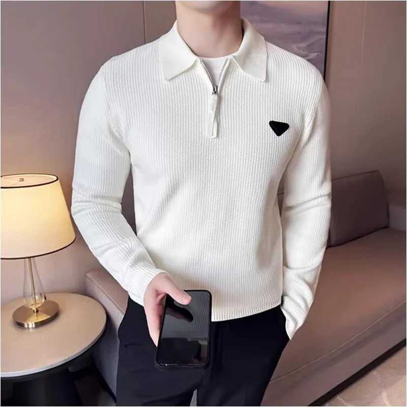 Men's Sweaters Autumn New Men's Sweater Half Zip Design Mock Neck Slim Fit Knitted Pullover Casual Long sl1 Solid Outerwear Winter Warm To
