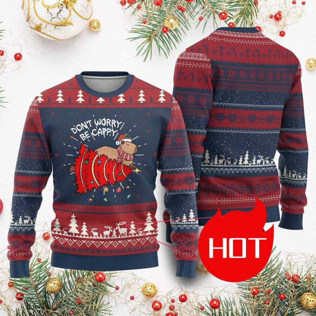 Men's Sweaters 2026 Capybara Xmas Tree Ugly Christmas Sweater Funny Capy Holidays Gift Xmas Graphic Pullover Sweatshirts Casual Mens Sweaters D