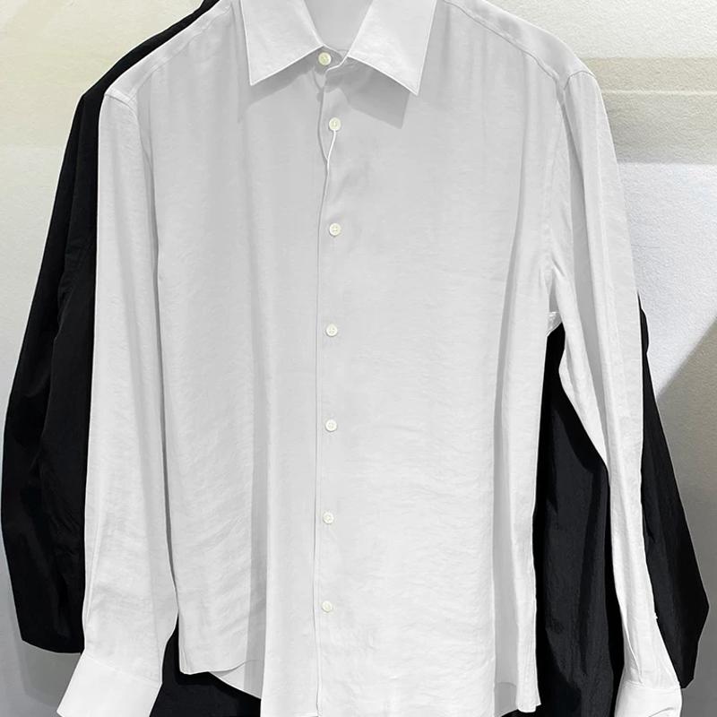 Designer Men's Solid White Modal Blend Long Sleeve Button Down Turn Down Collar Shirt Loose Fit Lightweight Business Casual Breathable Top S M